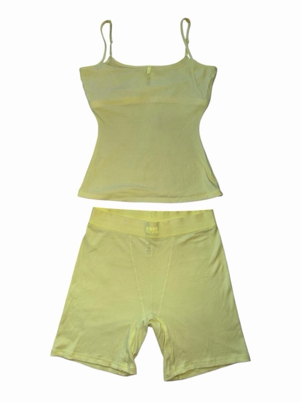 SKIMS Yellow Ribbed Cami & Bike Short Set